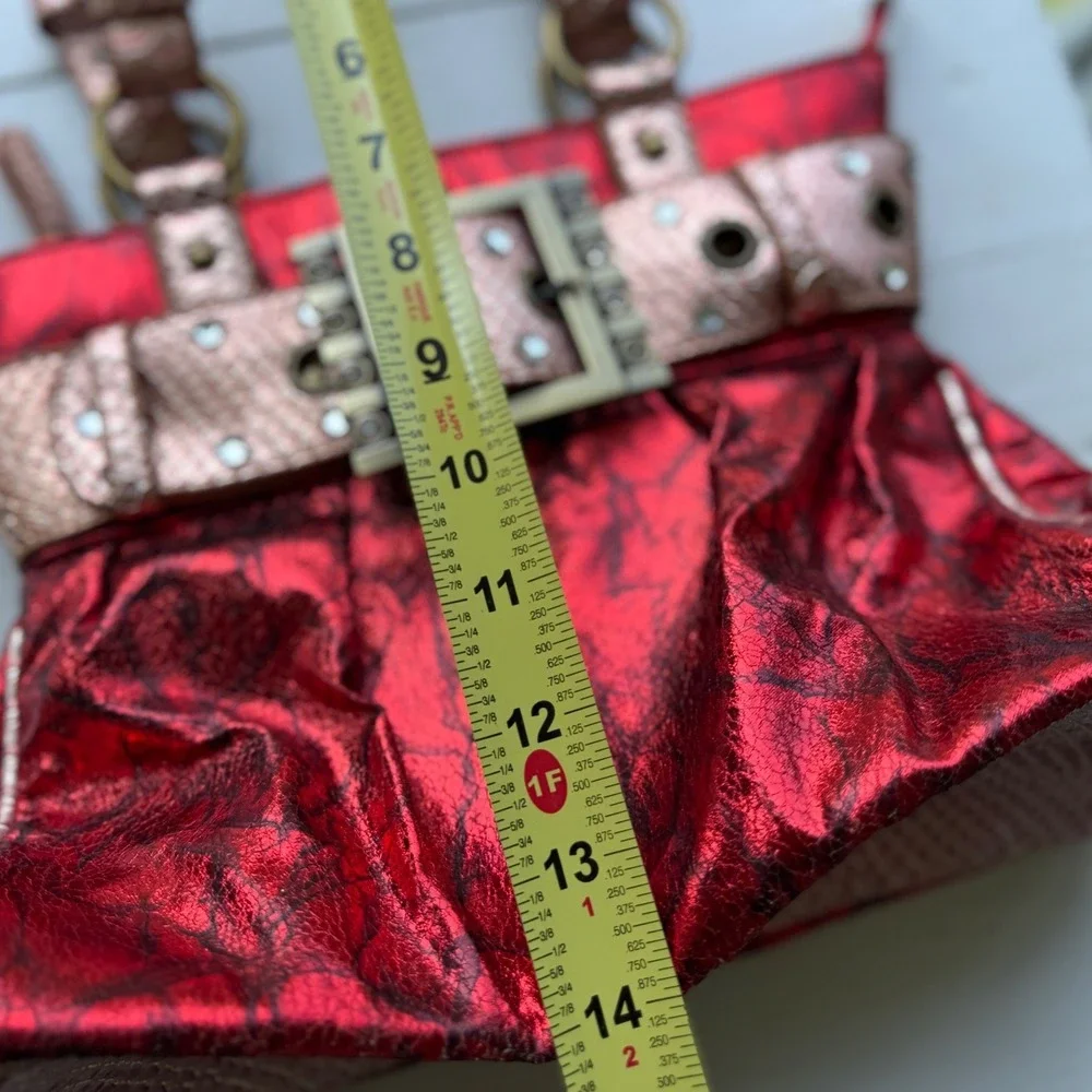 Y2K Metallic Red Rhinestone Buckle Satchel Purse McBling